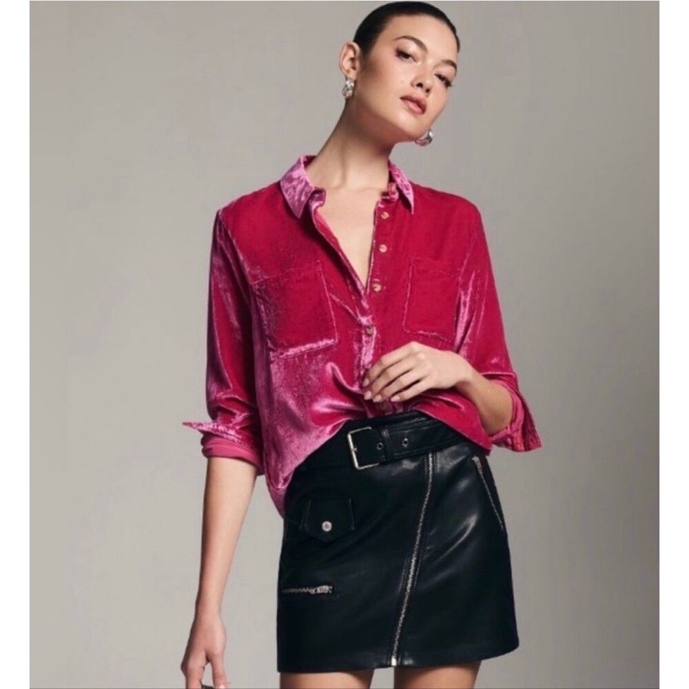 Pilcro Hadley Velvet Relaxed Button Down Shirt Women’s Size M